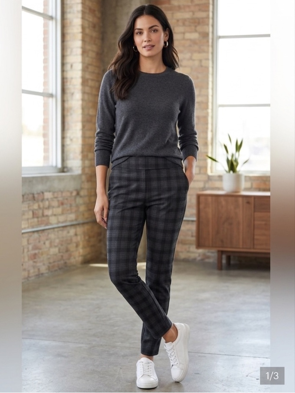 Hilary Radley Charcoal Plaid Slim Pants